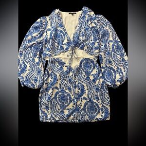 FORE Blue White Porcelain Print Cutout Dress Size M